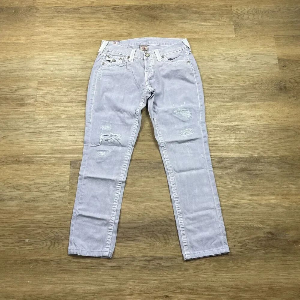 True Religion Jeans Womens 26 Blue Cameron Distressed Straight